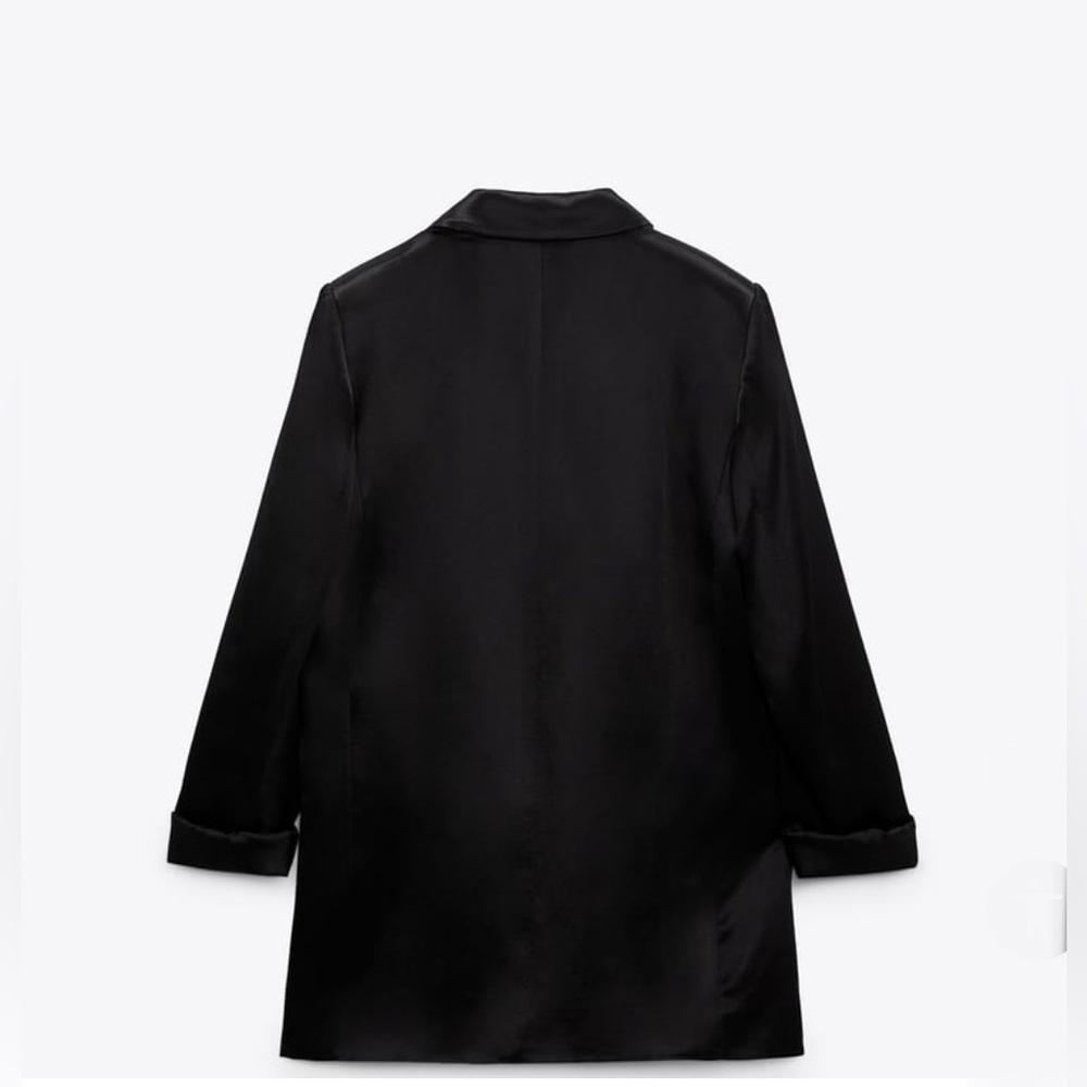 Zara Turned-Up Cuff Satin Effect Blazer Black Size S - Picture 6 of 12